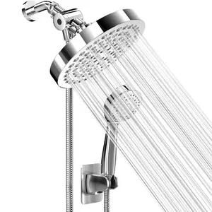 Shower Head With Handheld Combo, Shower System, 6 Inch High Pressure Rainfall Showerhead With Hand Held Hose for Bath - Adjustable Swivel Shower Head Spray Anti-leak Nozzles - Universal Fit, Shower Head Replacement