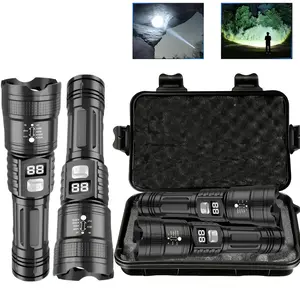 2pcs Gift Box Set Ultra-Bright Tactical Flashlight, Type-C Rechargeable, Smart Power Display, Adjustable Zoom LED Torch for Camping, Emergency, Outdoor Survival, Rechargeable Flashlights, High Lumen Flashlights