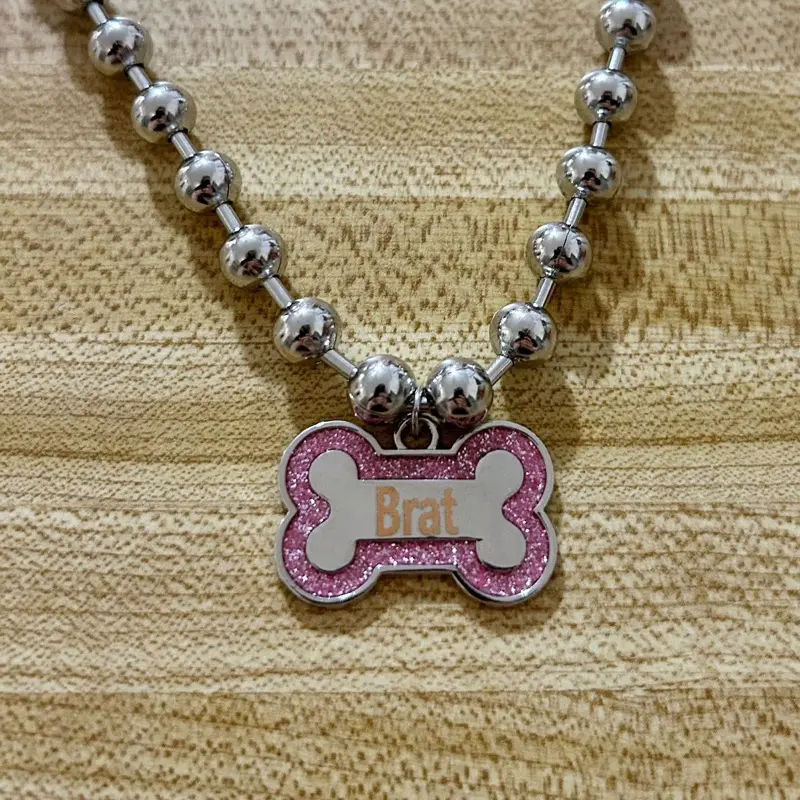 Brat Dog Bone necklace: Pink