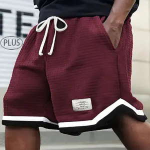 Plus Size Men's Waffle Knit Shorts - Elastic Drawstring Waist Casual Summer Shorts with Stretch, Breathable Soft Fabric, Solid Color Versatile Plus Size Men's Shorts Gray Mens Tropical Wetsuit Knitted