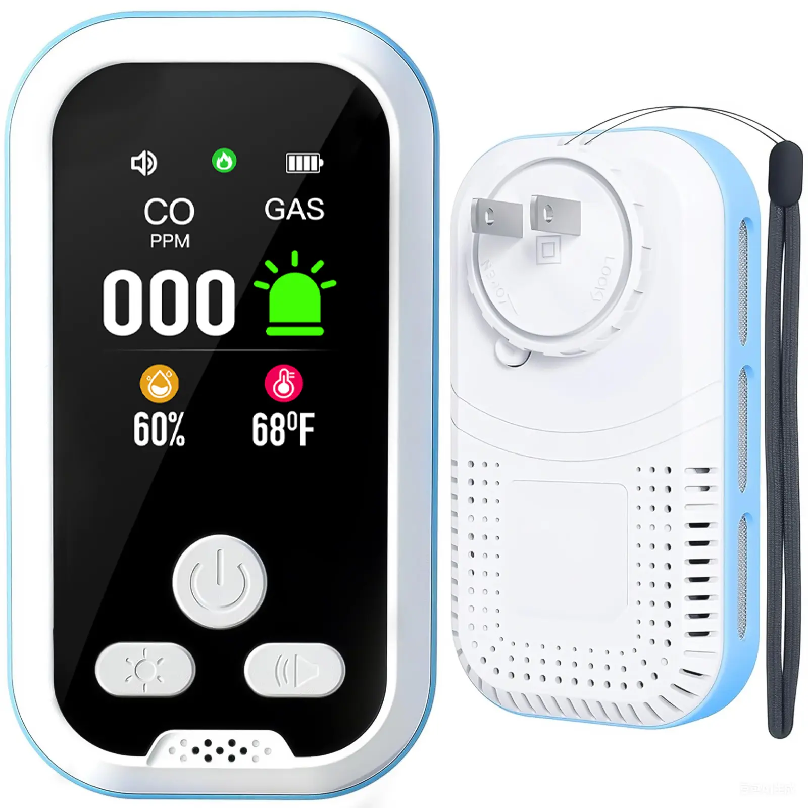 Buwheekoki 6-in-1 Portable Digital Display Detector - High-Sensitivity Natural Gas Sensor, Gas Leak Alerts, Real-Time Temperature & Humidity Monitoring, Plug & Play, Accurate Warnings, Easy Use for Home Safety