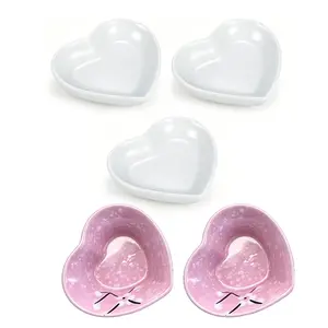 5 Pcs Heart-Shaped Ceramic Dipping Bowls Set, Assorted 2-Piece and 3-Piece Sizes, Mini Sauce Dishes for Salt, Ketchup, Sugar, Vinegar, Condiments, Snacks & Seasonings, Kitchen Essential Accessories