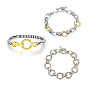 MYTYS Two Tone Bracelet for Women Knot Twisted Bangle Link Chain Vintage Jewelry Set Elegant Unique Fashionable