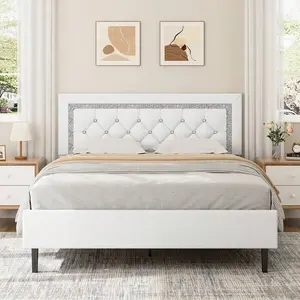 Upholstered  Frame  Headboard, Modern  Frame  Diamond Tufted Headboard, PU Leather  Frame, No Box Spring Needed, Easy Assembly, White/ Black/ Pink, Twin/ Full/ Queen Primed "T" Style DIY Barn Door Portable Tent Bed with Mat