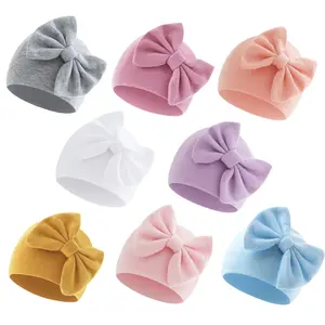 8PCS Stylish Baby Girl Bow Caps, Soft Cotton Beanie Hats for Infants & Toddlers 0–24 Months, Lightweight Headwear for Outfits, Going Out & Daily Wear
