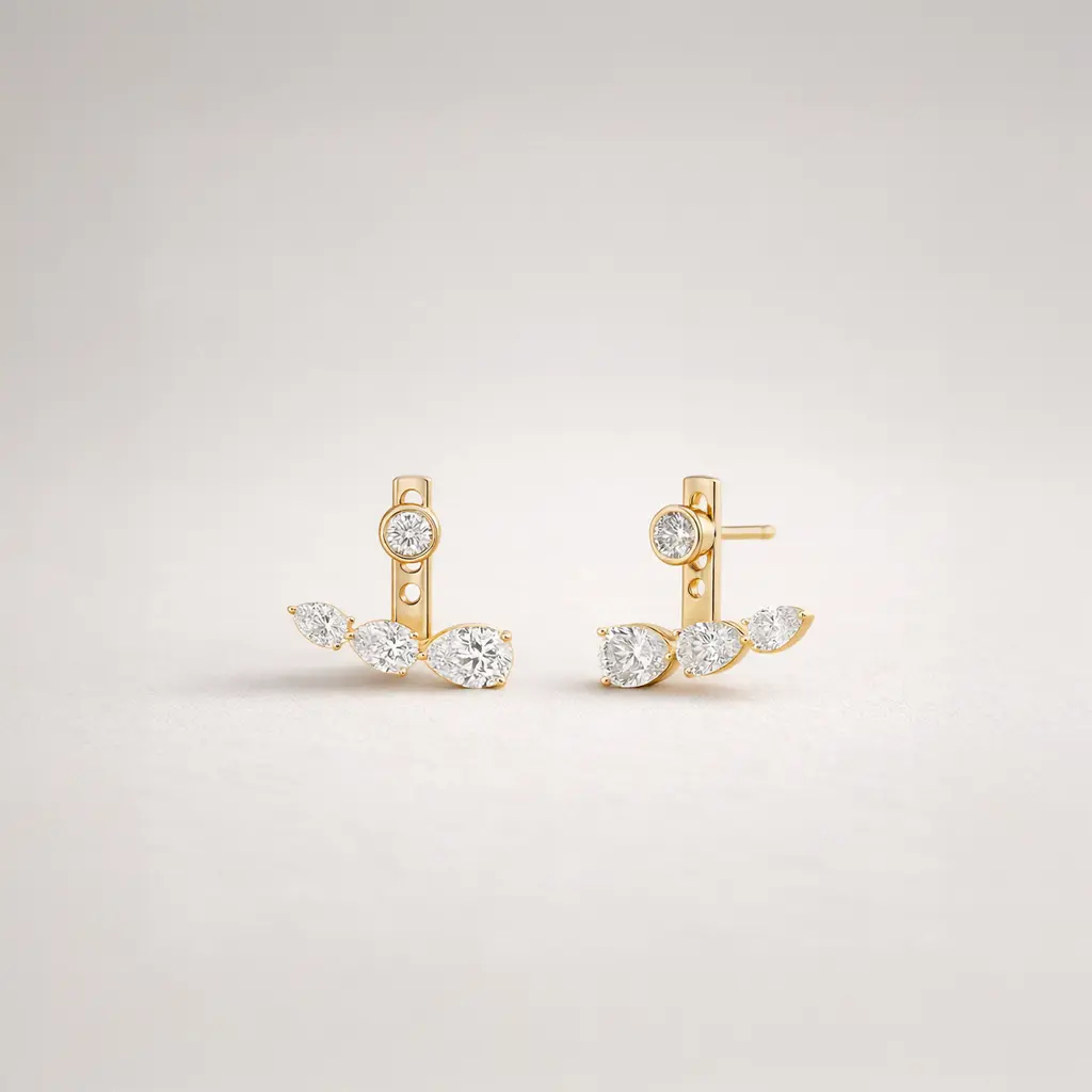 Diamond Stud Earring, Floating Diamond Earring, Diamond Pear Earring, Diamond Anniversary Earring Gift For Mother, Diamond Birthday Earring