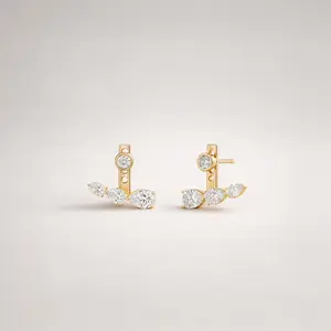 Diamond Stud Earring, Floating Diamond Earring, Diamond Pear Earring, Diamond Anniversary Earring Gift For Mother, Diamond Birthday Earring