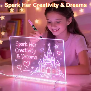 Neon Light Up Drawing Board with 8 Color Markers, Illuminated Glow Memo Board for Kids Learning, Birthday Gifts for 10–12 Girls