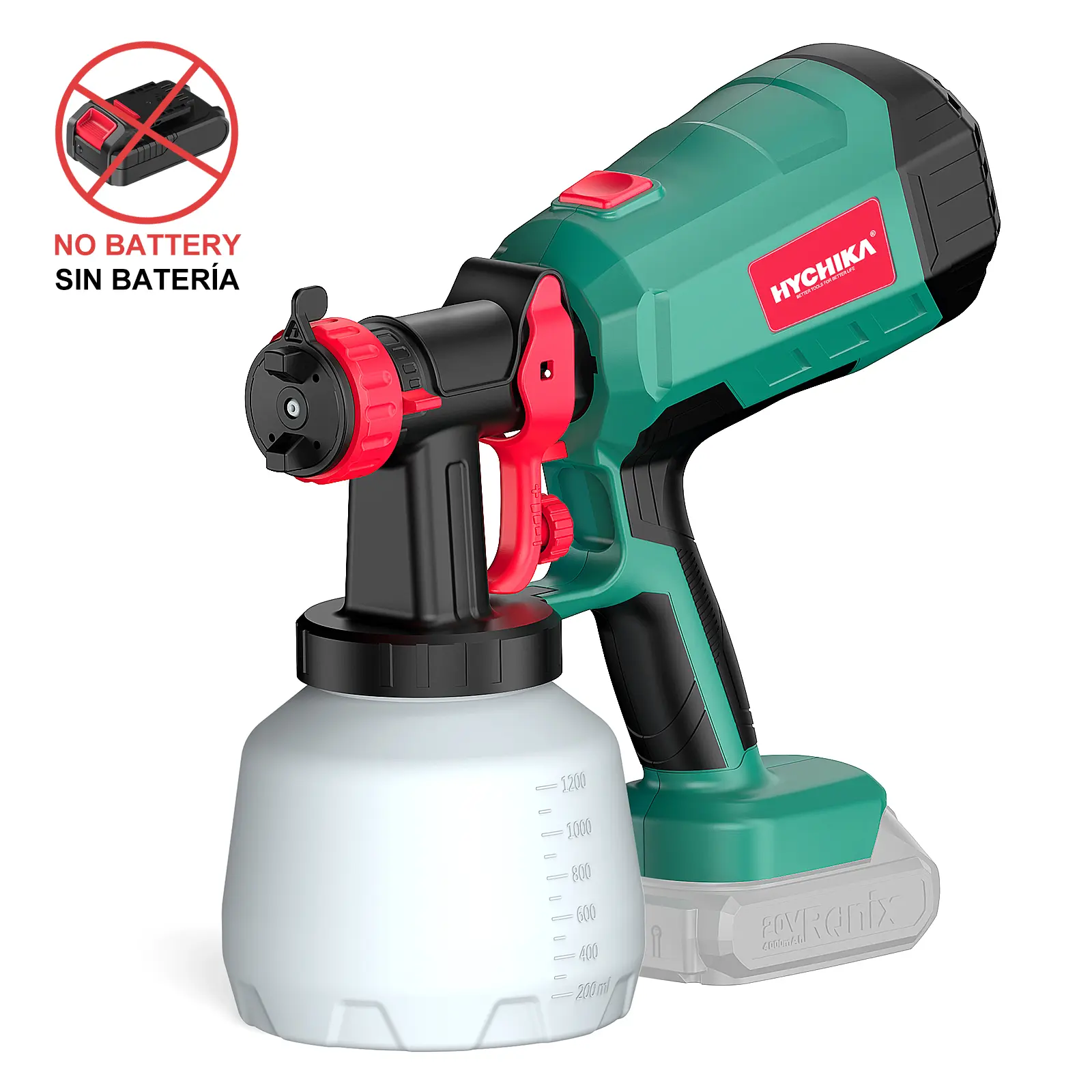 HYCHIKA HVLP Handheld Rechargeable Cordless Power Paint Sprayer - Makita 18V Battery-Compatible (Tool Body Only), 1200ml Container, 3 Nozzles, 2 Cleaning Tools, Easy-Clean for Eco-Friendly Fences/Furniture (Vertical/Horizontal Spraying)
