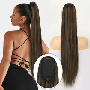 SummerVibes AISI HAIR 30inch Ponytail Extensions Drawstring Long Straight Fake Pony Tail Natural Soft Clip in Hair Extension Synthetic Heat Resistant Hairpiece For Women