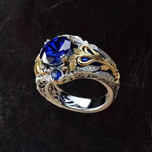 Men's ring, Vintage Two-Tone Blue Sapphire Engagement Ring,simple and personalized,Vintage Filigree Engagement & Promise Ring,Valentine's Day,wedding ring set