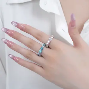 【8.14 Rainbow Eternity Band】5CT Colored Moissanite Eternity Band vvs Synthetic Moissanite Rings in 925 Sterling Silver