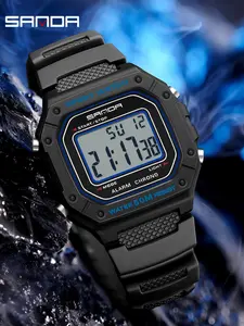 Sanda Fashion Square Electronic Watch, Digital Wristwatch, Fashionable Waterproof Watch, Triple Time Stopwatch Alarm, Waterproof Water Resist Luminous, Great Birthday & Festival Gift for Students