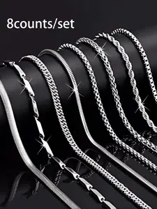 Men's Minimalist Multilayer Cuban Rope Chain Necklace Set, Stainless Steel Jewelry for Party, Daily Clothing Decor, Trendy All-match & Exquisite Jewelry for Birthday Gift