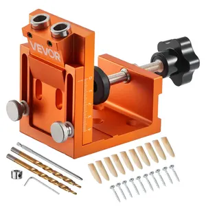 VEVOR Pocket Hole Jig Kit, 0.47 to 1.89 in Adjustable, Jig Pocket Hole System with Step Drill, Hex Wrench, Drill Stop Ring, Square Drive Bit, Plugs and Screws, Reinforced Metal Frame, for Woodworking 