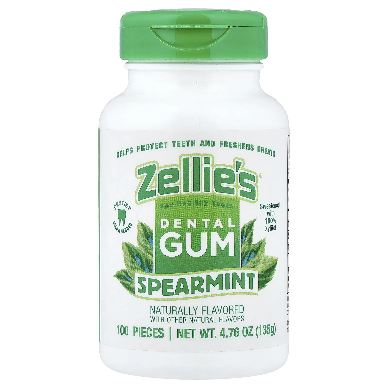 Zellie's Dental Gum, Spearmint, 100 Pieces