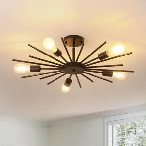 Black Semi Flush Mount Ceiling Light, 27.5" 5-Light Large  Farmhouse Industrial Sloped Ceiling Light for Kitchen Entryway Bedroom Living Room