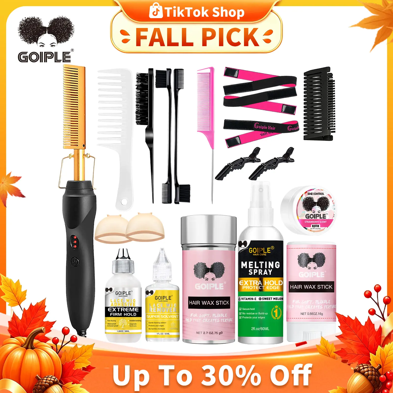 Goiple Multifunctional Hot Comb Hair Straightener Set - Salon-Quality Flat Iron, Safe Pressing Comb, Curling Iron, Wig Glue, Fast-Heat Tool for All Hair Types, Silky Results, Ideal Valentine/Christmas/Birthday Gifts for Wife, Adults