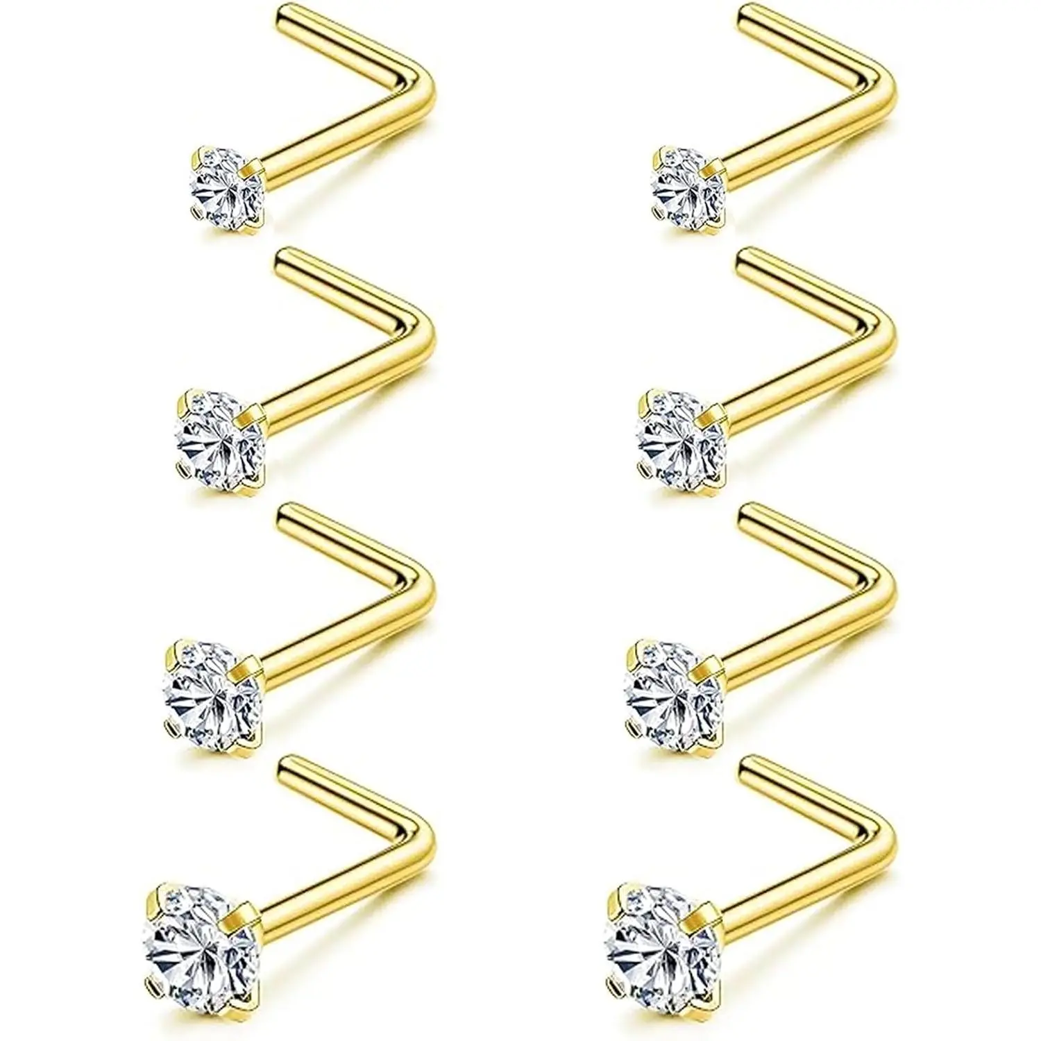 8Pcs Nose Rings Studs Set for Women Men: Hypoallergenic G23 Titanium/316L Surgical Stainless Steel Nose Studs, Nickel-free Lead-free L Shaped Corkscrew Nose Piercing Jewelry CZ 1.5mm 2mm 2.5mm 3mm