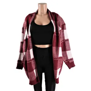 Red Checkered Cardigan pocket fall sweateroutfits tiktok shop season Long Sleeve Knitwear Plaid Womenswear