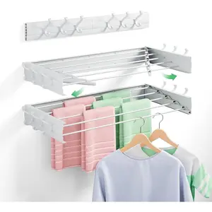 Wall--Clothes-Drying-Rack for, Foldable-Drying-Rack-Clothing for Small, 31.5'' Laundry-Dry-Rack-Collapsible with 6 and 5 Poles for Living Room, Bedroom, White