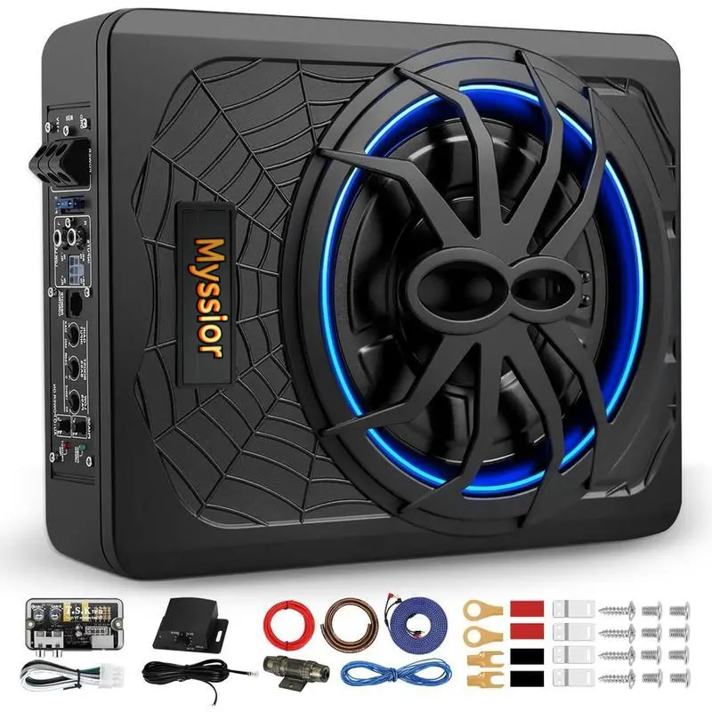 Mysslor 2025 Upgraded 10 Inch 1200W Slim Car Subwoofer with Powerful Bass & Versatile Connectivity for Enhanced Audio Experience