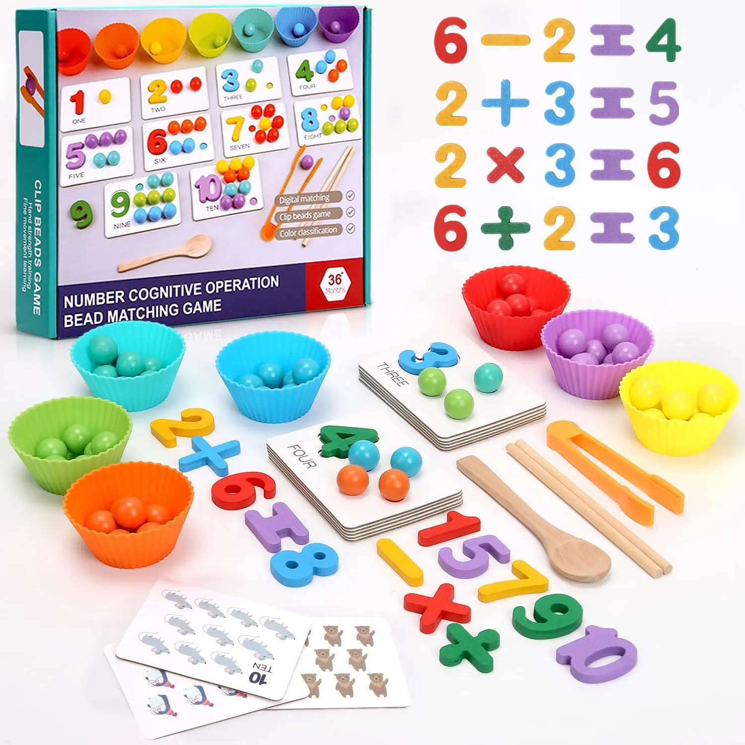 Montessori Maths Counting Toy for Kids - Interactive, Screen-Free Montessori Maths Toy Set with Beads, Chopsticks, Spoons, Number Matching, Fine Motor Skills STEM Learning, Mother’s Day Gift, Interactive Maths Toys, Montessori Maths Toys