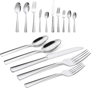 Brightown 65-Piece Silverware Set Stainless Steel Flatware Cutlery for 12 Ergonomic Design Dishwasher Safe Mirror Polish Gift