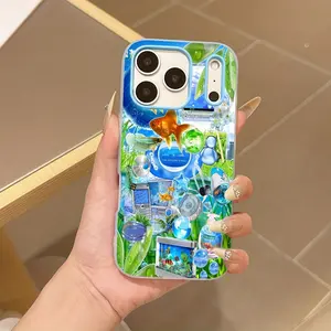 Art Frutiger Aero Fish Phone Case, Cover, Compatible with iPhone Models 17-11 Pro Max, Soft Tpu Material, Matte Finish, Dual Layer Protection