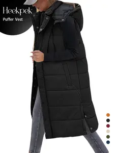Long Puffer Vest Women With Hood Sleeveless Down Vest Warm Jacket Winter Coat With Pockets Casual Hoodie  #outdoorfun