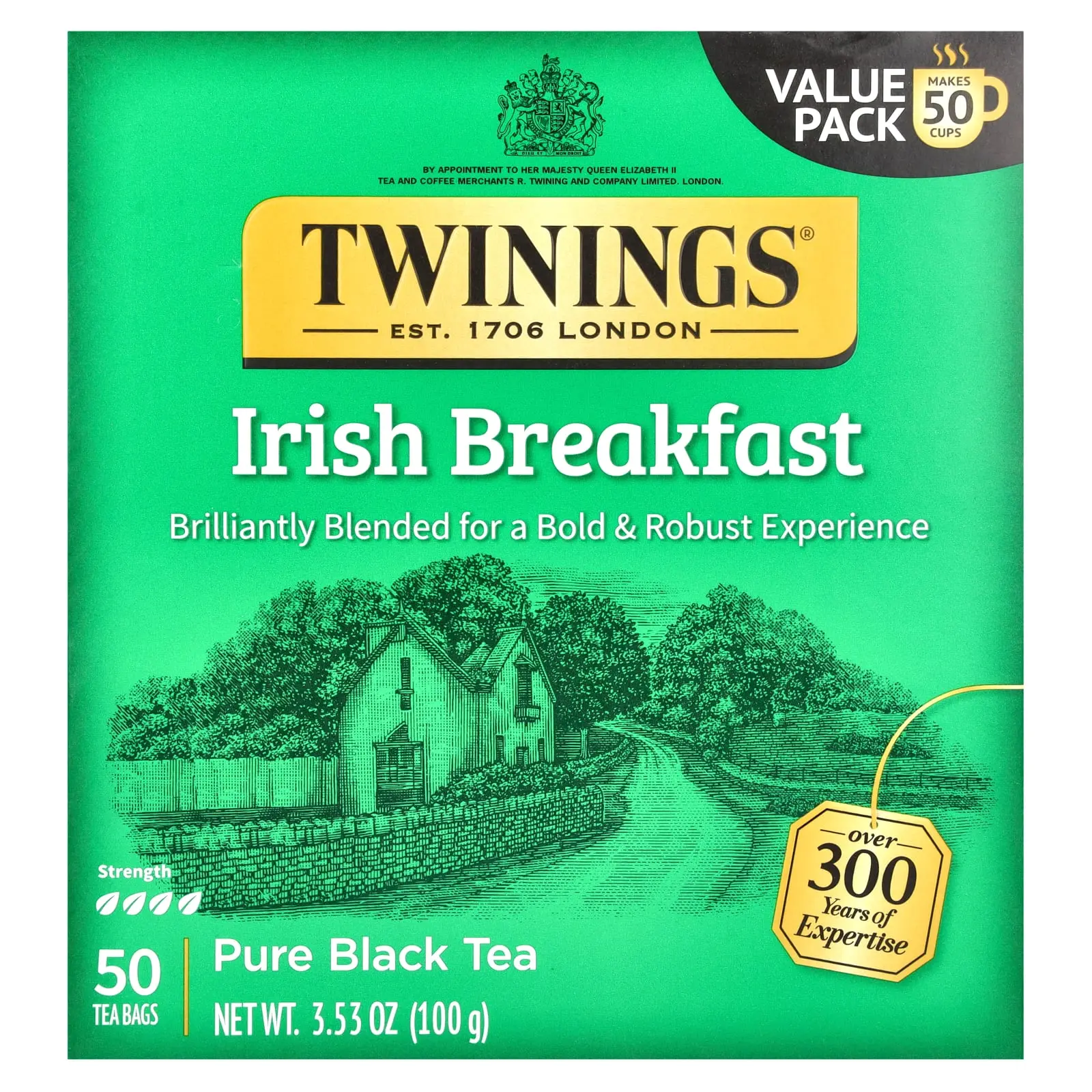 Twinings Pure Black Tea, Irish Breakfast, 50 Tea Bags, 3.53 oz (100 g)