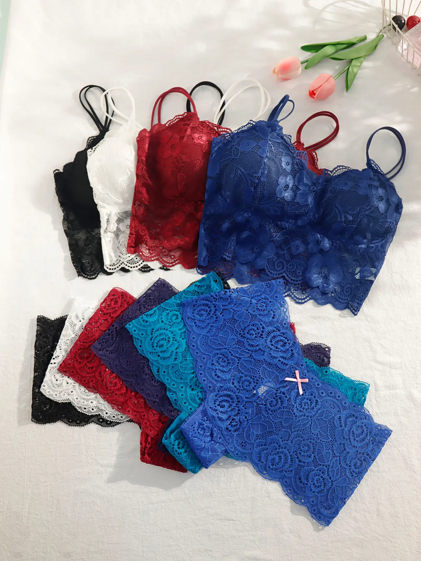 Women's 10-Piece Bundled Underwear Sets - Exquisite Lace, Beautiful Back, Seamless Suspender, Detachable Chest Cushion Bras & Panties, Plus Size Lingerie Set Essentials, Bras for Women, Lace Styles