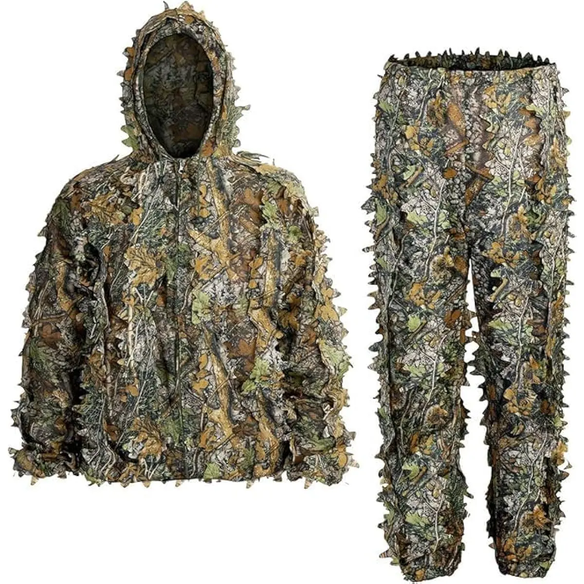 Men's 3D Leafy Ghillie Suit Sets, Lightweight Polyester Camo Hunting Clothes, Tactical Equipment for Turkey Hunting, Woodland Outdoor Use