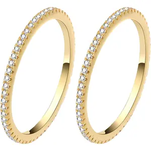 2-Pack 14K Gold Plated Stacking Rings for Oura Ring Gen 4/Gen 3, Cubic Zirconia Simulated oura ring stack Diamond Rings for Women