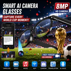 Smart Photochromic Camera Glasses with 8MP 1080P HD Video Recording 160+ Languages Translation Bluetooth Audio, UV Protection, Magnetic Charging, Hands-Free Photography for Travel Soccer Matches Game Day Summer Adventures Outdoor Sports Father's Day Gift