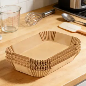 Rectangular Air Fryer Parchment Liners (125 Counts) - Non-Stick, Leak-Proof Trays, Fit Most Air Fryer Baskets, Ideal for Crispy Chicken & Veggies, Quick Cleanup