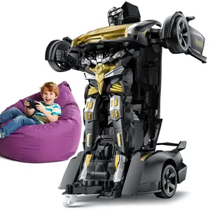 Veeniix V992 Transform Remote Control Car, Transform Robot RC Cars, 1:14 Scale, 2-in-1 Robot Toy Car with Sound & Light, Gesture Sensing, Automatic Deformation, Great Gift Toys for Boys and Girls 4-6 (Golden)