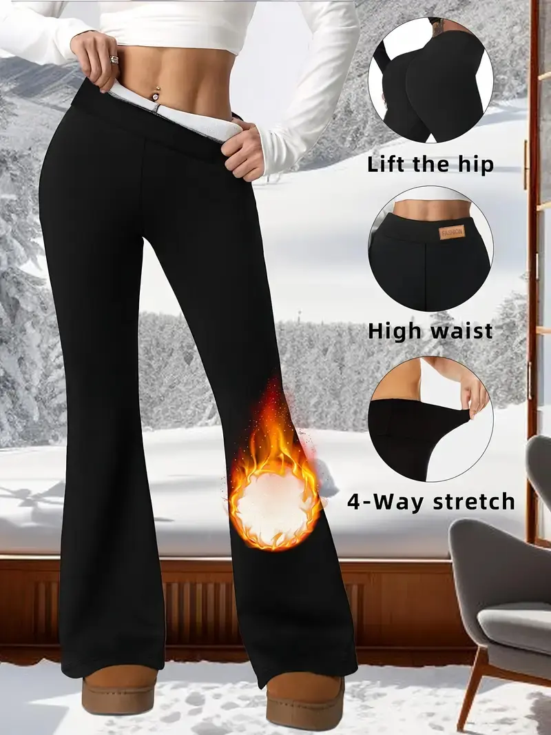 Women's High Waist Flared Leggings, Fleece-Lined Body Sculpt Leggings with Tummy Control, Fitness Casual Pants for Cold Weather, Flared Legging, High Waist Sportswear,back to school,back to school haul