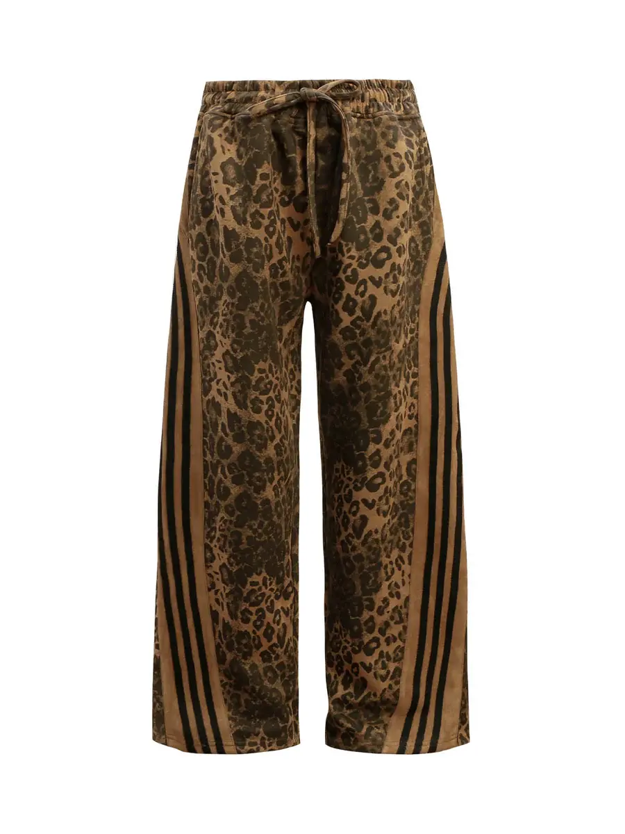 Supermade Men's Suede Wide-Leg Hip-Hop Pants, Leopard-Textured Webbing Design, Ribbed Fit, Zipper & Fur Accent Hem, Soft Casual Menswear Bottoms, Party-Wear Option, Style Coordination Set (Jacket Not Included)