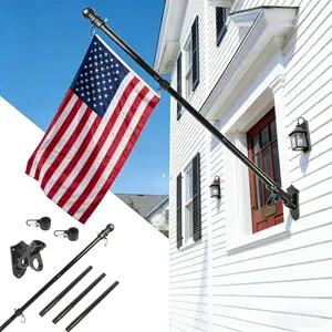 6FT Flag Pole Kits for Outside House with Upgraded Bracket, Stainless Steel Wall Mount  FlagPole Without  Flags for Residential or Commercial (Black)