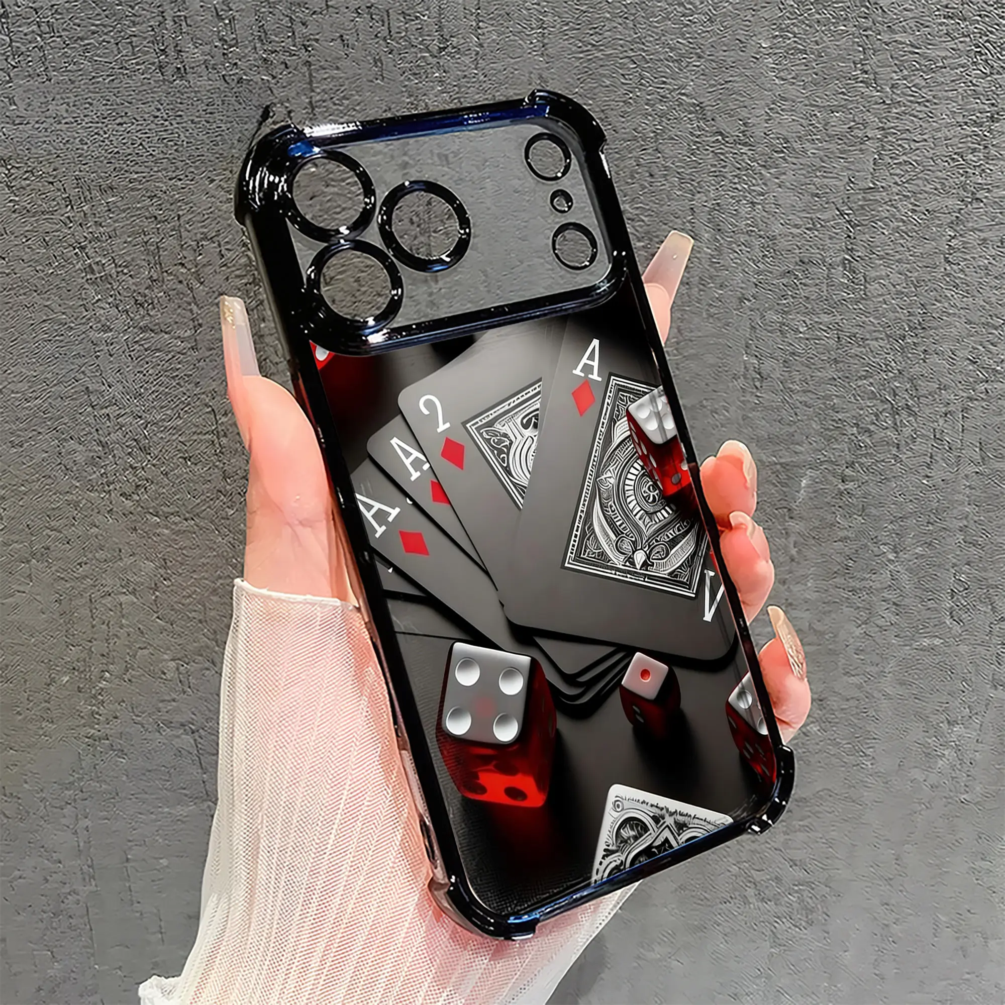 Phone Case For iPhone 17/16/15/14/13/12/11/X/Xsmax,Plus pro ProMax Black Playing Cards Ace Red Dice Casino Poker Gambler Trendy Dark Aesthetic Clear Silicone Soft Shockproof Protective Cover
