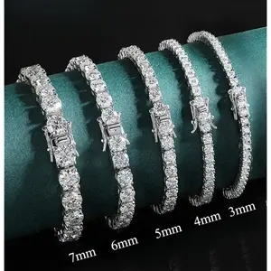 2/3/4/5/6/7mm Moissanite Tennis Bracelet 925 Sterling Silver Plated White Gold Bracelet for Women Man Sparkling Party Jewelry