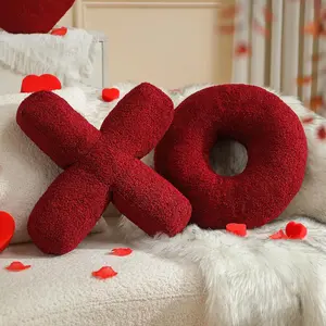 XO Pillows, Love XO Shaped Pillow,  Red Throw Pillows, Lover Pillow Gifts, Ultra Soft Teddy Fleece Wedding Pillows, Women Girls  Room Decor 14x14 Inch