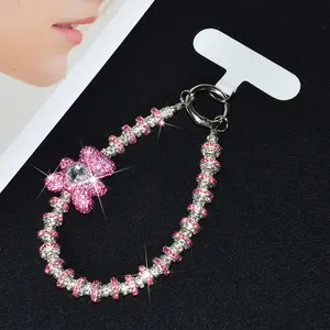 Elegant Heart Bear Smartphone Case Bracelet, Anti-Lost Wrist Strap for Outdoor Travel, Fashion Keychain with Rhinestones, Phone Charm