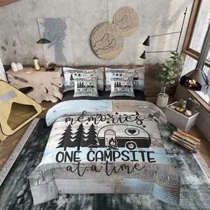 7 Piece Comforter Set,RV Camper Bedding Set for Teens Adult,Room Retro Wood Camp Camper Bed in a Bag