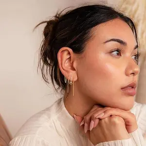 CHESKY 3 Pairs Drop Earrings For Women Aretes Dangle Hypoallergenic Multiple Piercing Dainty Cz Stud Cartilage Chain