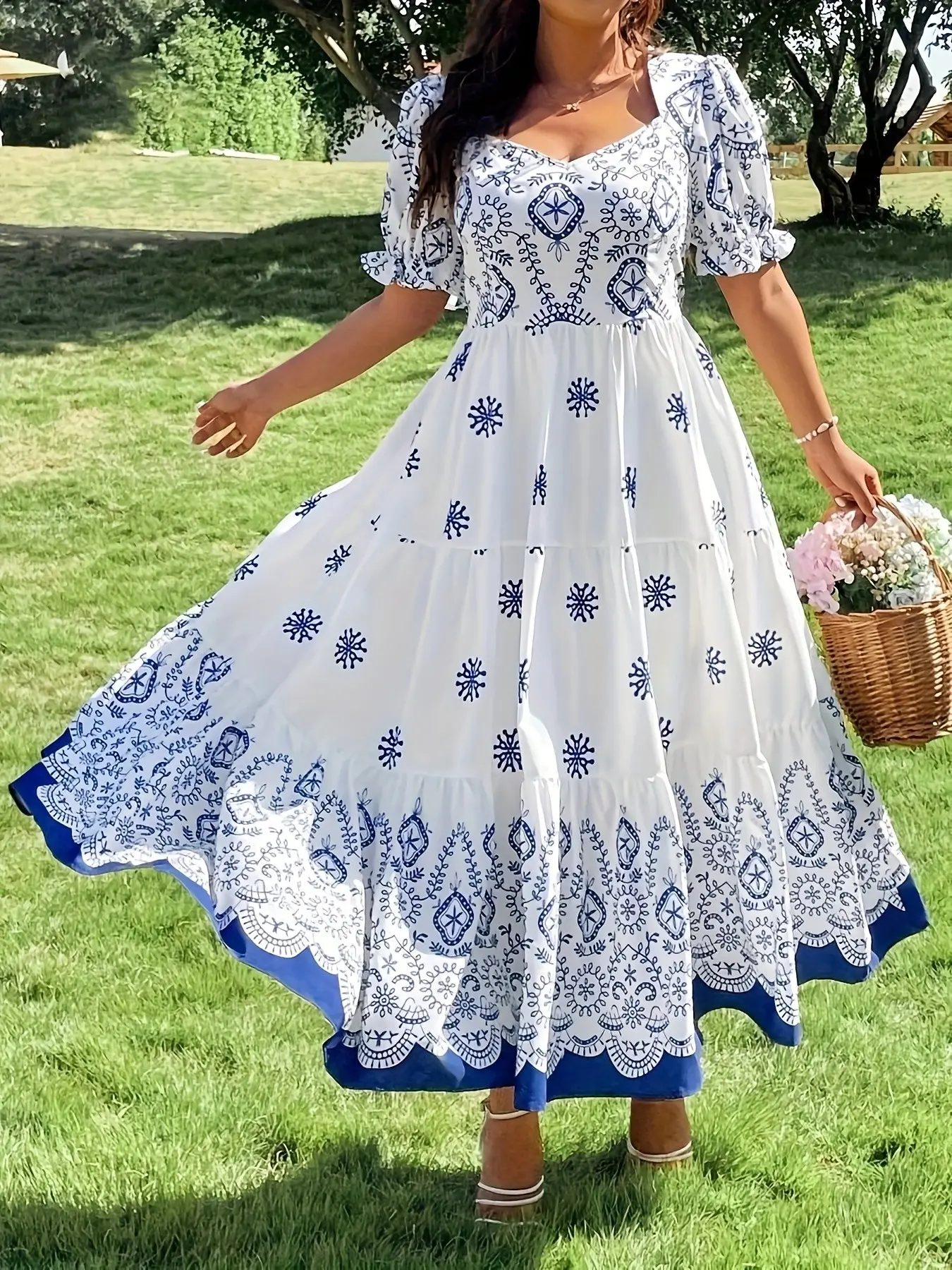 Women's Plus Size Fashion Elegant Bohemian Boho Geometric Short Printed Dress, Stylish Ladies' Clothing, Comfortable and Trendy, Perfect for Casual Wear, Womenswear