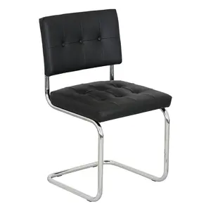 Furnish Theory Bauhaus Breuer Chair With Cushion Seat & Back, Cantilever Design, Chrome-Plated Frame, Black Vinyl Leather