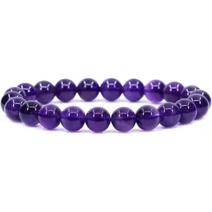 Natural A Grade Amethyst Crystals Real Gemstone 8mm Round Beads Stretch Bracelet 7" Unisex