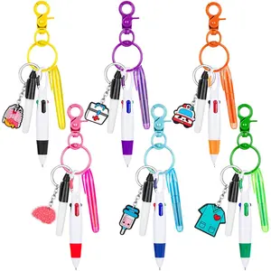 Nurse Badge Reel Pen Set, 1/2/6 Sets Including Mini Highlighter & Permanent Marker & Retractable Ballpoint & Keychain & Badge Reel, Nursing Students Gifts for Nurse, College Student Pen